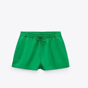Zara green satin effects tie shorts